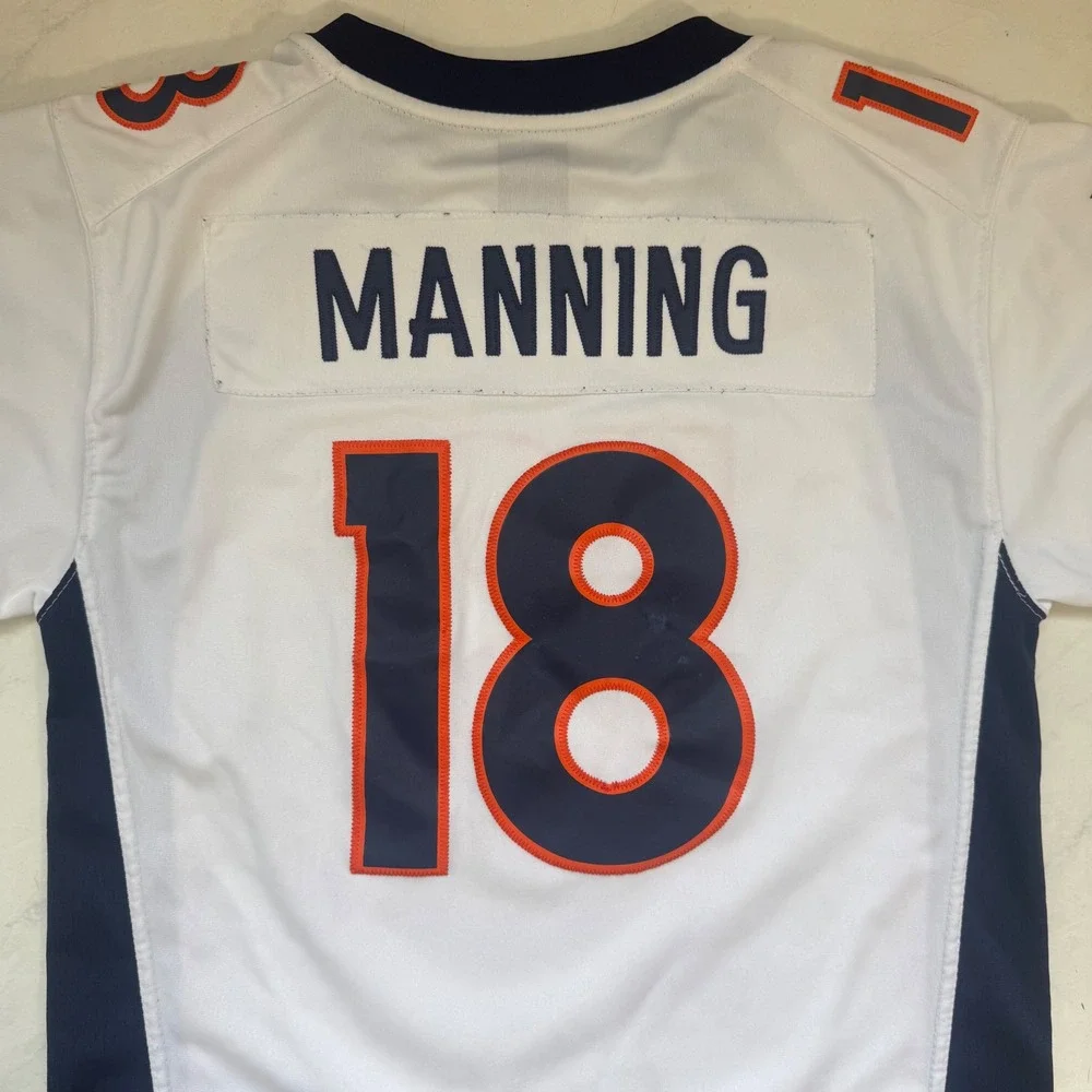 NFL On Field Size Large Manning #18 Broncos Jersey White Navy Sporty Football